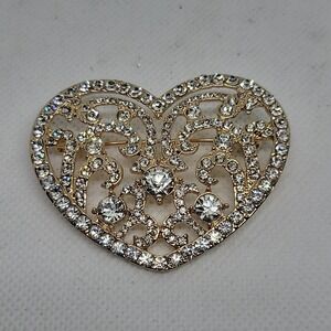 Holiday Lane Gold-Tone Crystal Filigree Heart Pin Brooch 014699729630